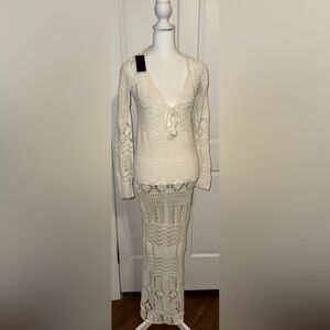 Hot Miami Styles Cream Crochet Swim Coverup